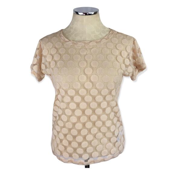 XS Hi-Line Women's Pink Blush Mesh Lace Top Sheer Circle Design Short Sleeve - Picture 1 of 10
